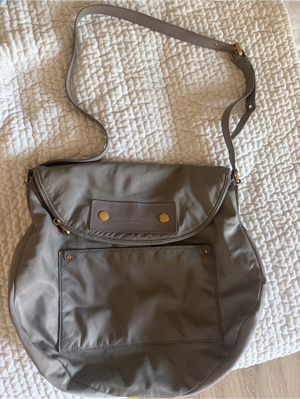 Marc by Marc Jacobs taupe nylon shoulder bag with gold hardware